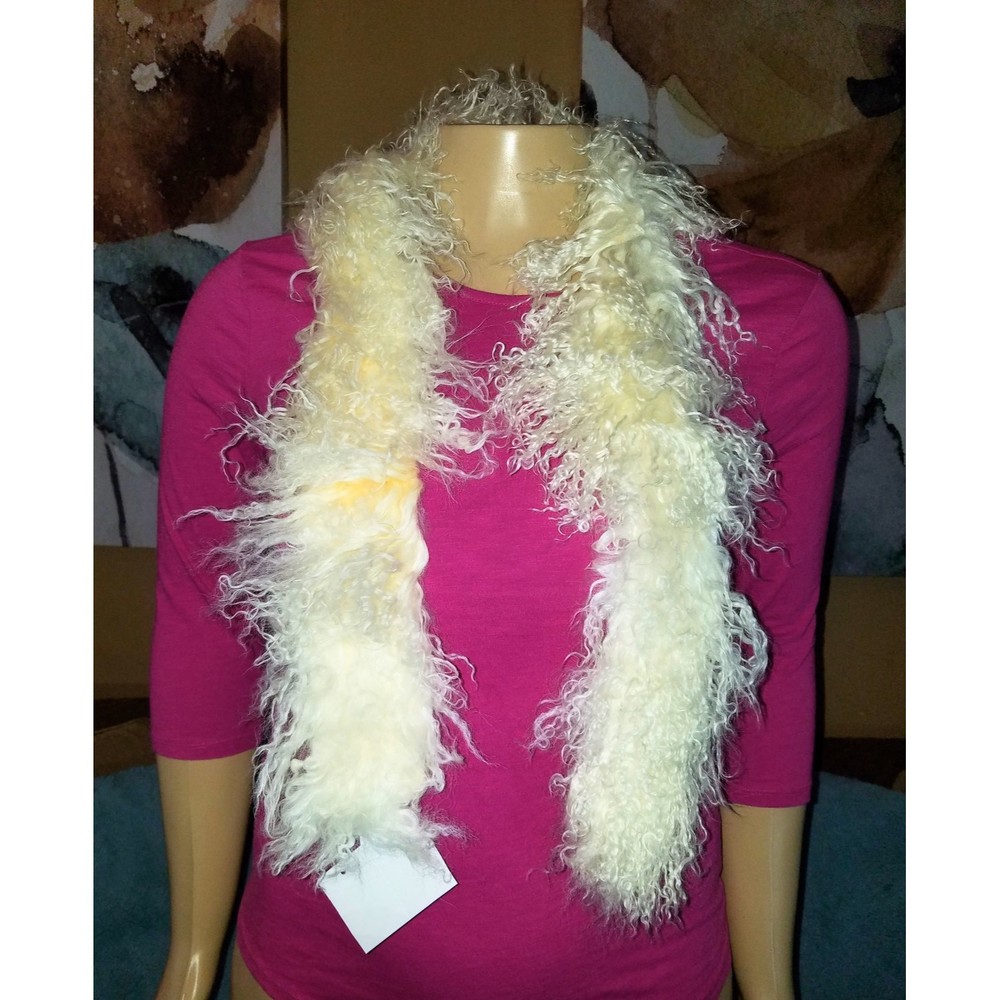 Idea Nuova NY Genuine Mongolian Lamb Fur Ivory Cream Boa Scarf - Picture 3 of 6
